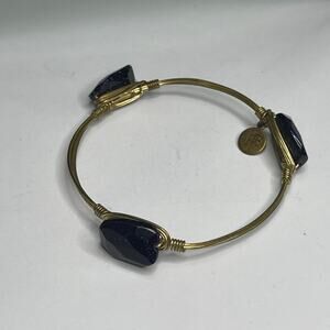BOURBON & BOWETIES BOWTIES gold tone bracelet bangle deep midnight blue stones